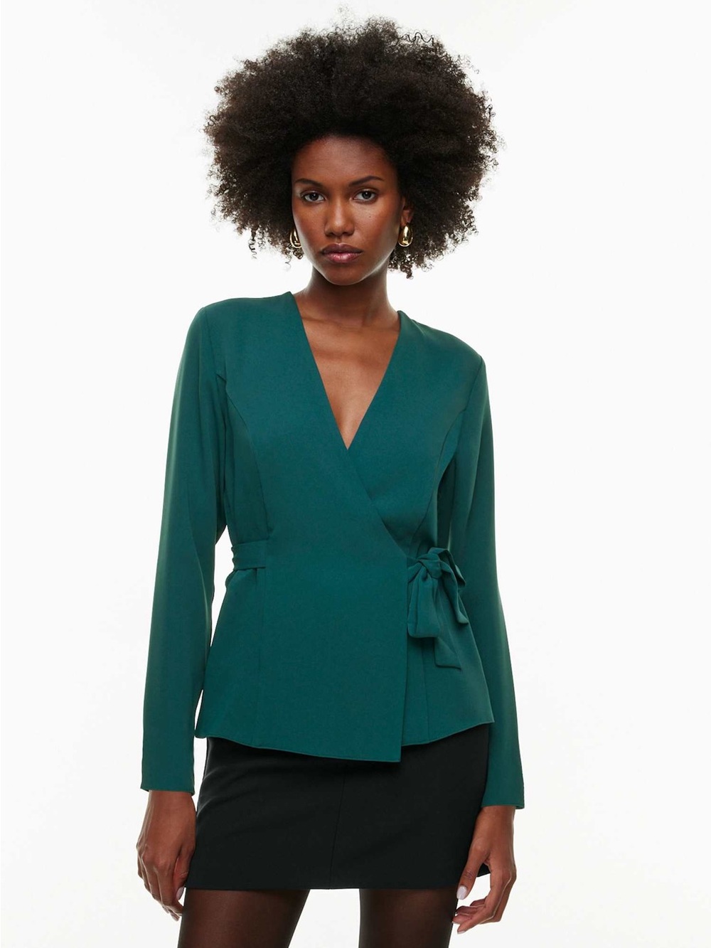 Babaton Angeleno Blouse XS Deep Pandora Green Teal Wrap Tie Waist Aritzia